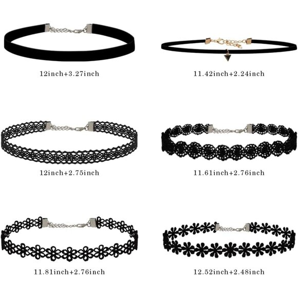 Elegant 6-Piece Black Choker Necklace Set for Women - Adjustable & Versatile - Picture 2 of 7